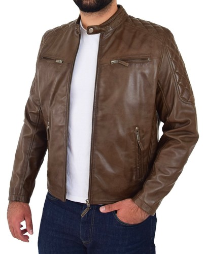Herren holz braun leder biker - braun,